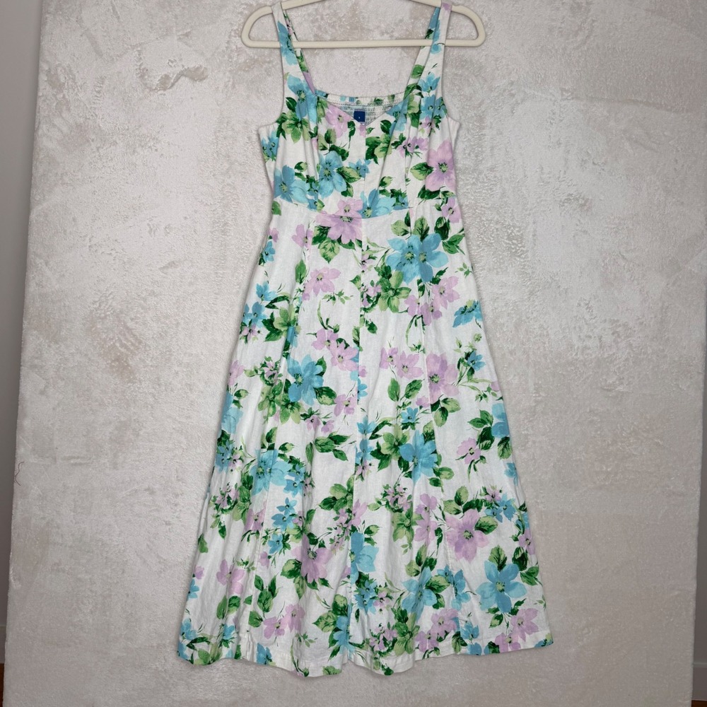 Old Navy Floral Linen Blend Midi‎ Dress Pockets Cottagecore Garden Party Small